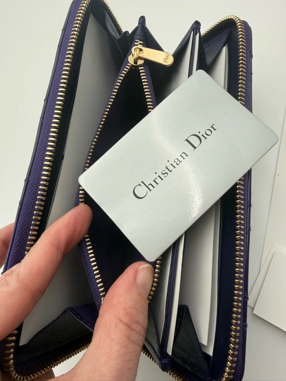 Dior Patent Quilted Zip Wallet in Deep Purple with Gold Charms